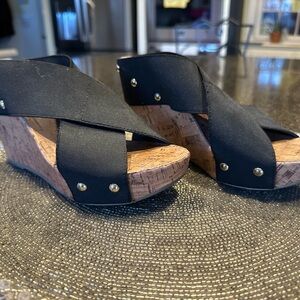 Black Wedge Sandals with Cork Heel